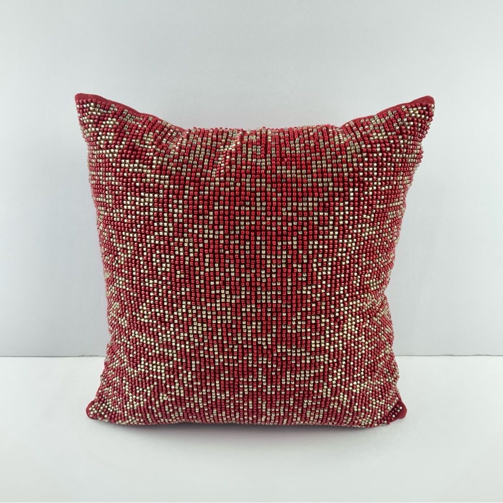 NEW Threshold Mini Beaded Square Throw Toss Pillow Red Holiday Christmas 10x10